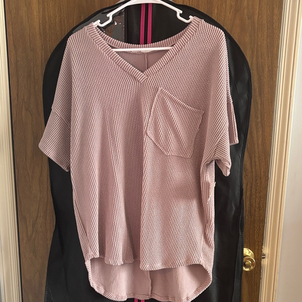 Pink V-Neck Ribbed Women's Top
